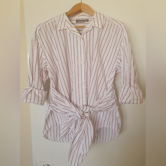 Sussan Tops - Sussan Tie Front Pinstripe Cotton Button Down Shirt Size 14